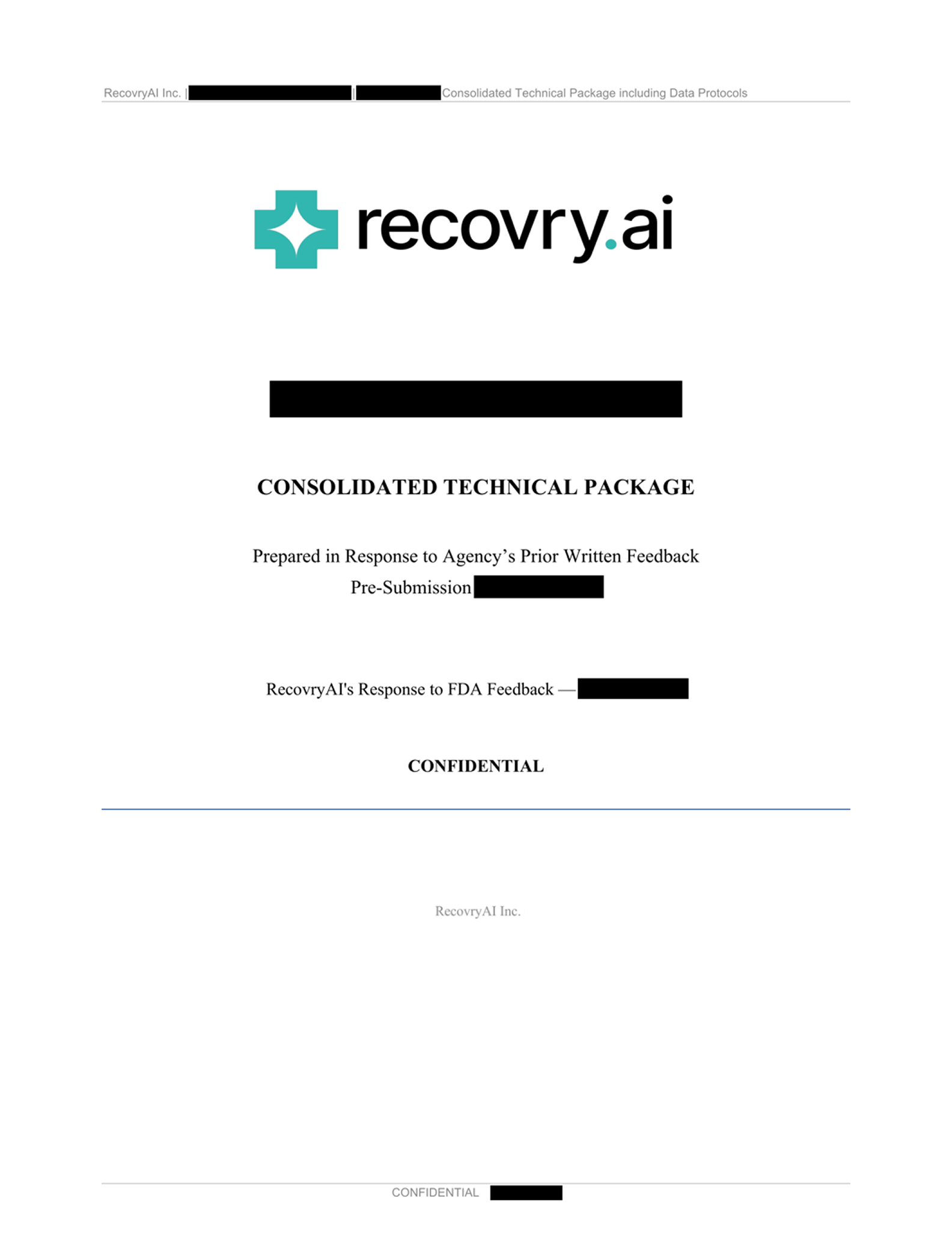 Cover page, Consolidated Technical Package (redacted)